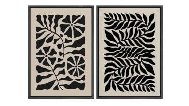 SIGNWIN Framed Canvas Black Abstract Floral Print Wall Art