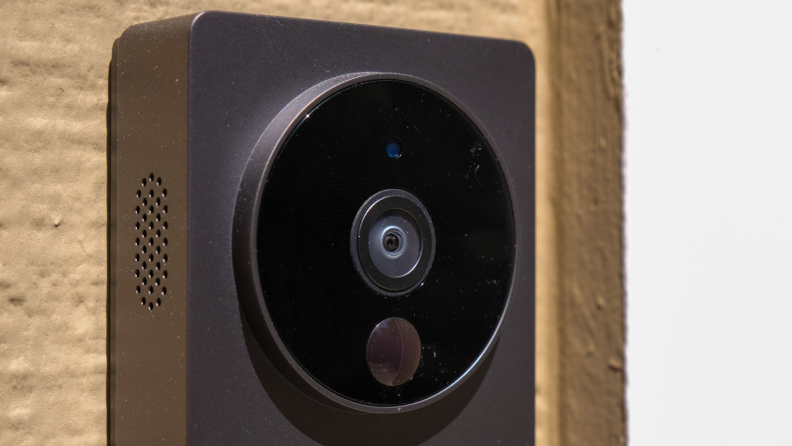 A close-up view of the Aqara doorbell's camera