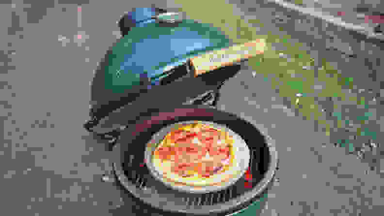 Big Green Egg with pizza