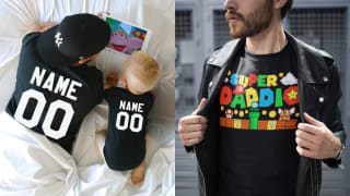 Left: Father-Son Shirts; Right: Super Daddio Shirt