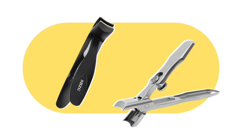 The SHZG and Vogarb nail clippers next to each other on a yellow and white background