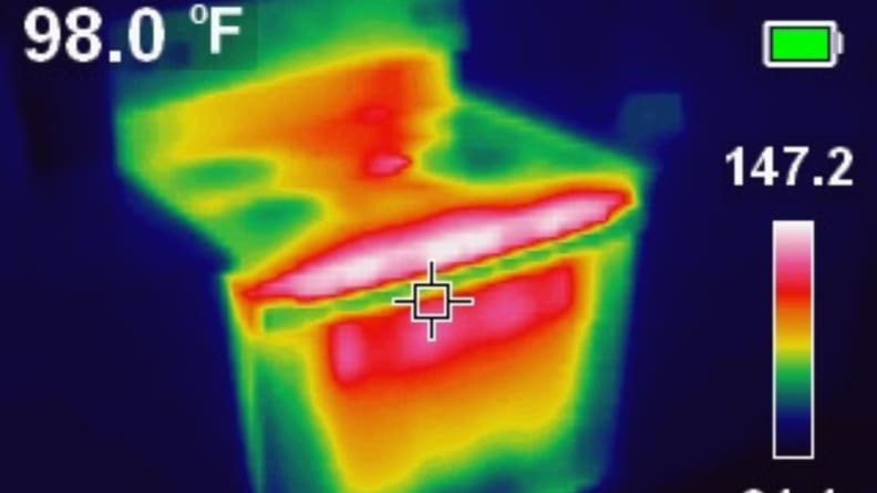Thermal image showing the electric range's heat signatures.