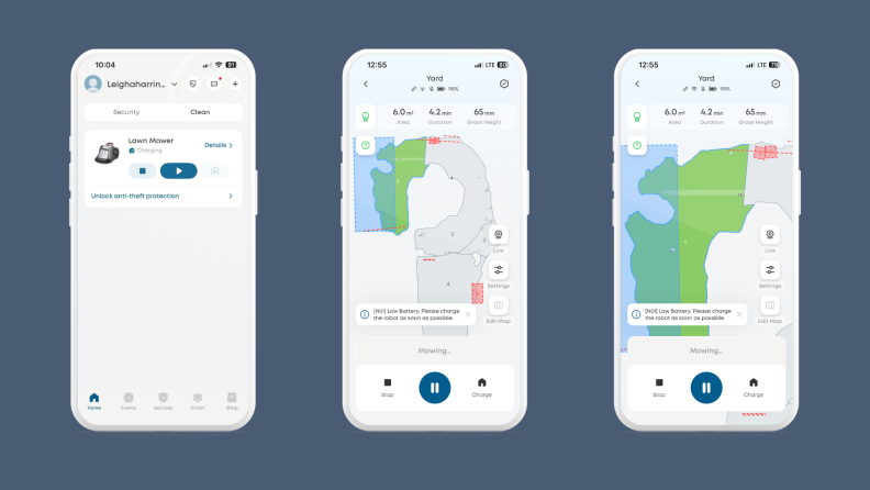Three screen shots from the Eufy app