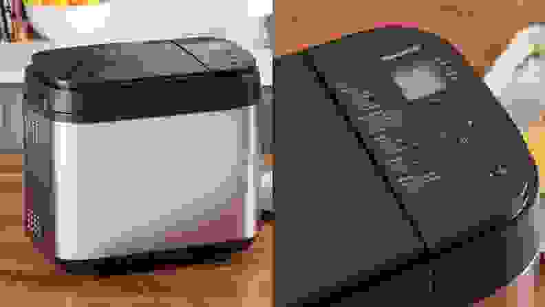 Two close-up shots of the bread maker.