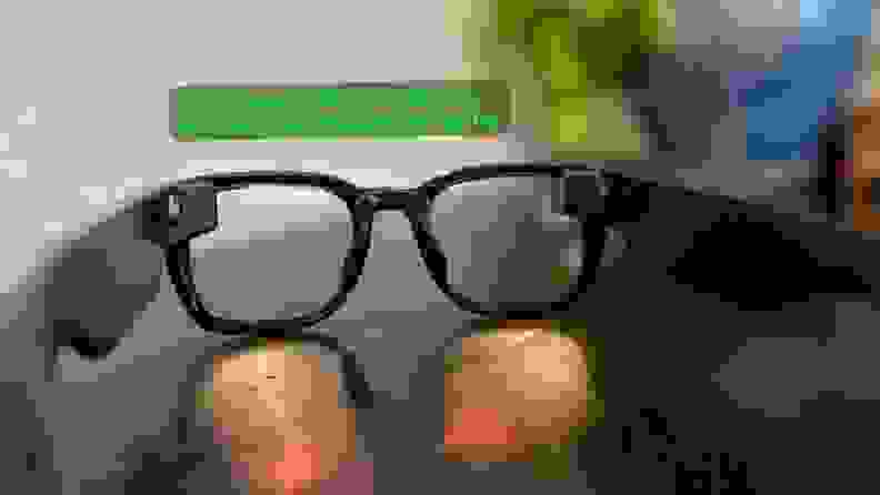 Close-up POV shot of a pair of Xander Captioning Glasses with the caption 