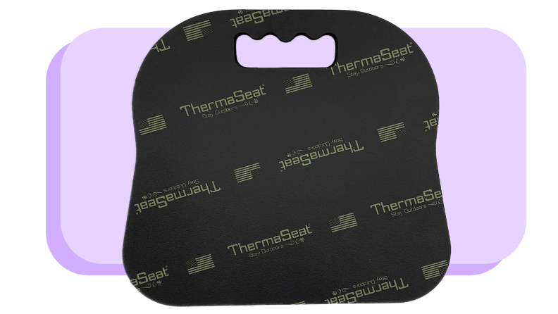 Product shot of the black Therm-A-SEAT Sport Cushion with handle located at top.