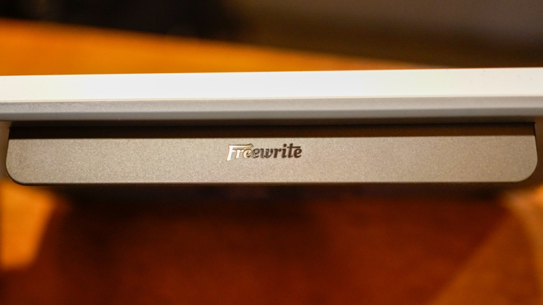 The Freewrite logo engraved on the product's kickstand.