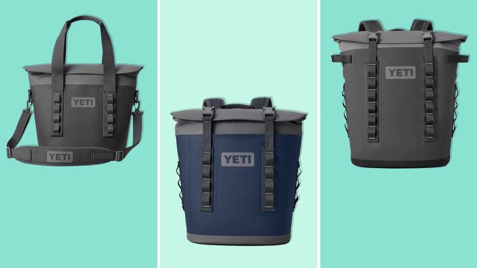 The new additions to the YETI Hopper Soft Cooler line including the M12, M15, and M20 on teal and light green background.