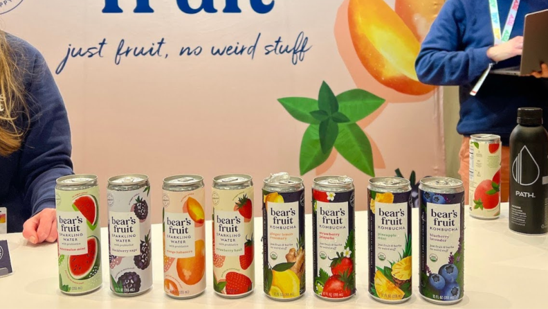 Display of Bear's Fruit cans at Expo West