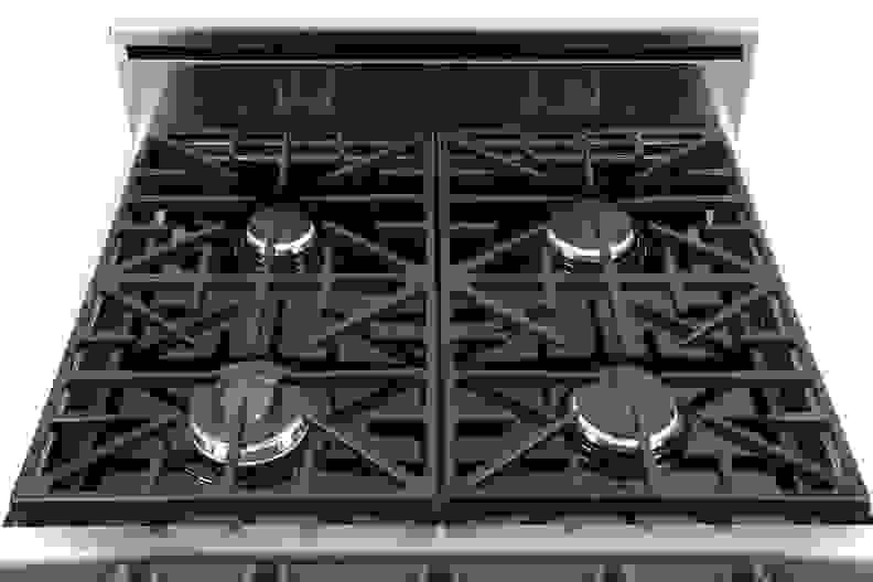 The rangetop with four burners and continuous grates