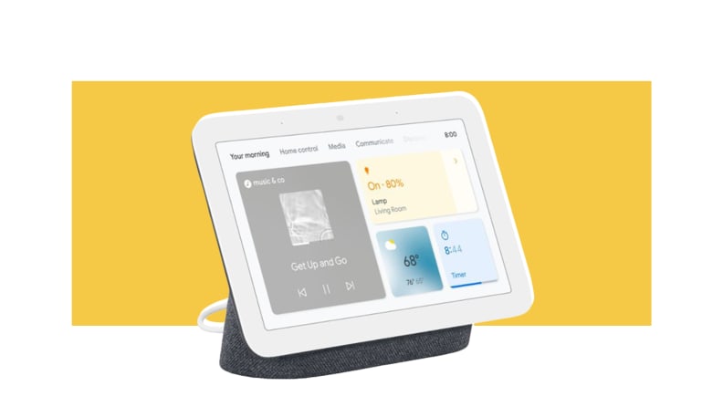 A Google tablet on a white and yellow background.