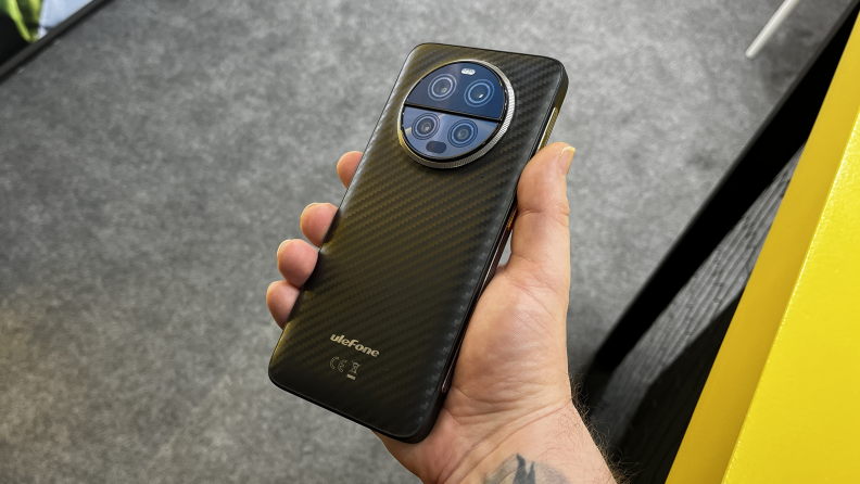A hand holding the Ulefone Armor Ultra 23 at MWC 2024.