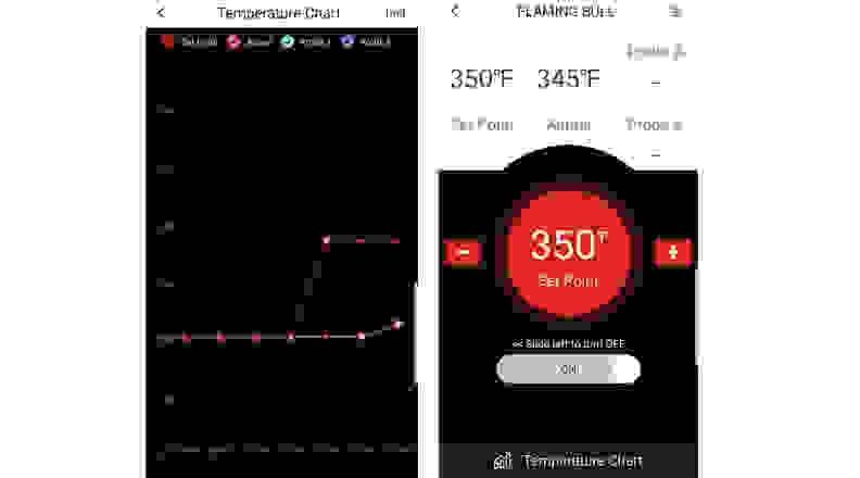 Two screenshots of Rec Tec app's temperature settings