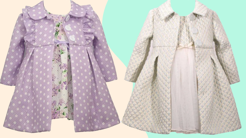 Lavender and cream children's dress and coat combo set.