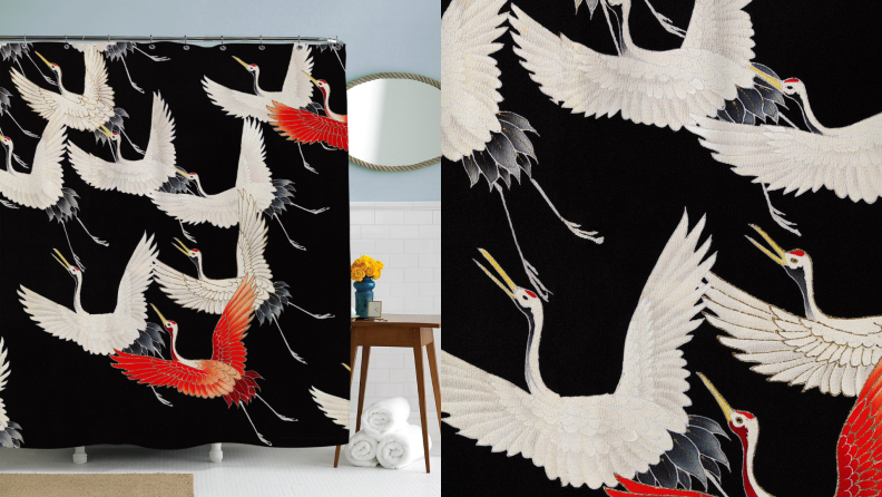 A Japanese art inspired shower curtain.