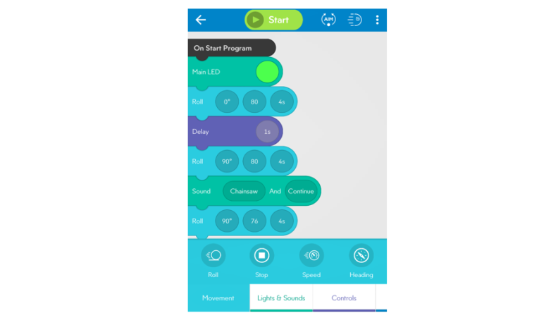 SPRK+ coding components include lights, sounds, and movement.