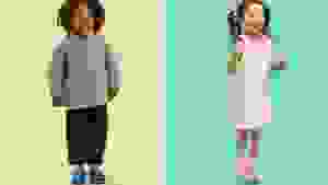 Two children wearing Ten Little retro suede sneakers