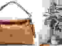 leather purse, faux plant