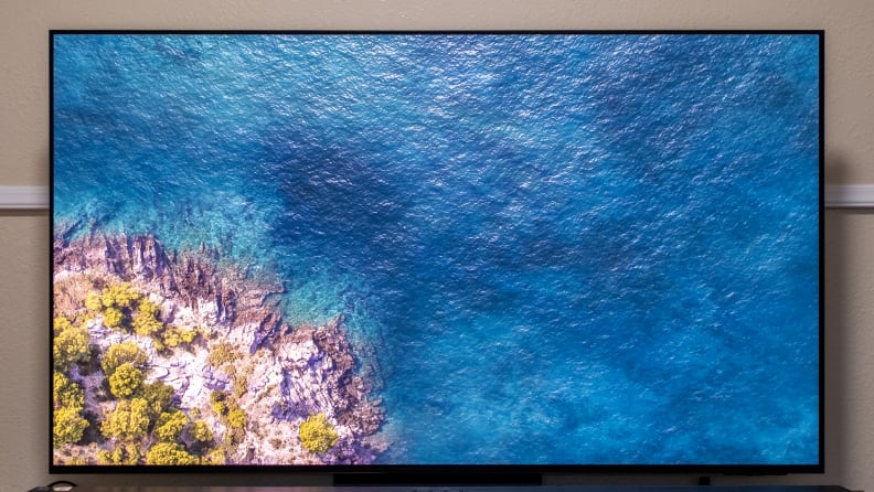 A Samsung television screen with bright colors