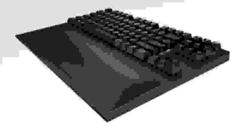 An image of a black wrist-rest keyboard.