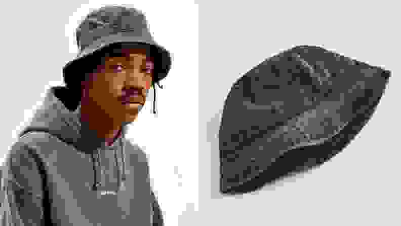 close-up photo of seersucker bucket hat