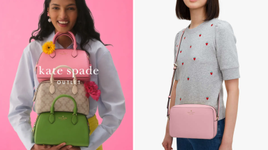 A colorful collage with purses from Kate Spade Outlet.