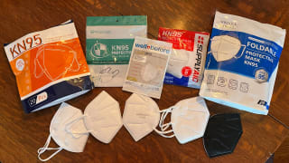 An image of the Hotodeal, Powecom, Well Before, Supply Aid, and WWDOLL KN95 face masks and their packaging.