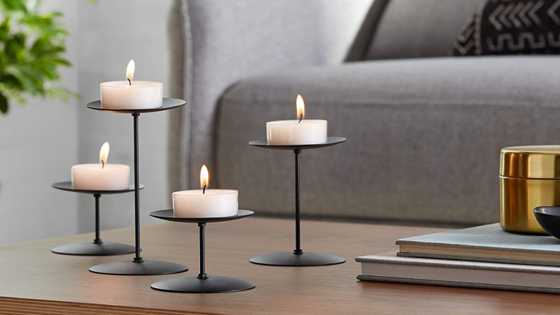 Tealights on top of black candle holders