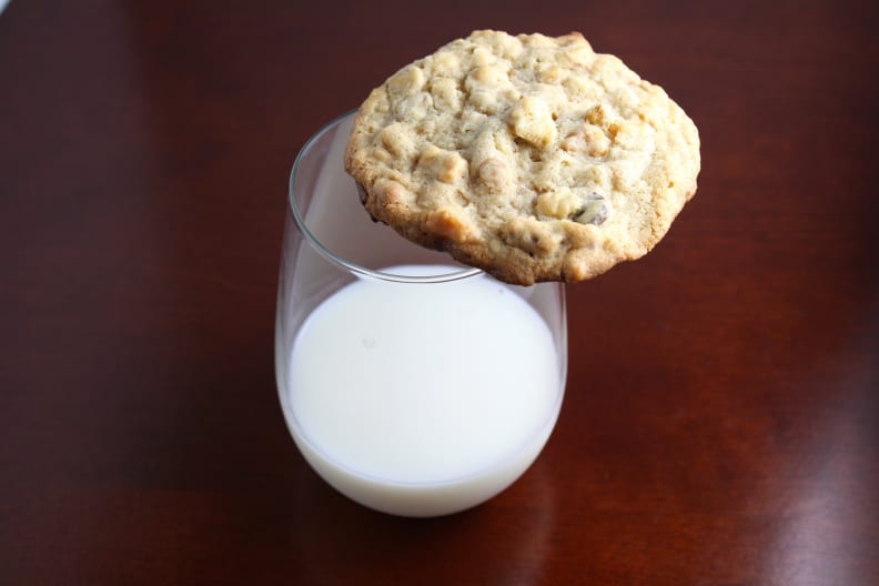 compost cookie on glass of milk