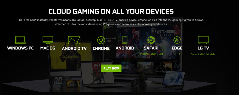 Screenshot of GeForce Now Cloud gaming service.