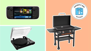 A selection of the best gifts for husbands including a Steam Deck, Fluance record player, and Blackstone Griddle Station
