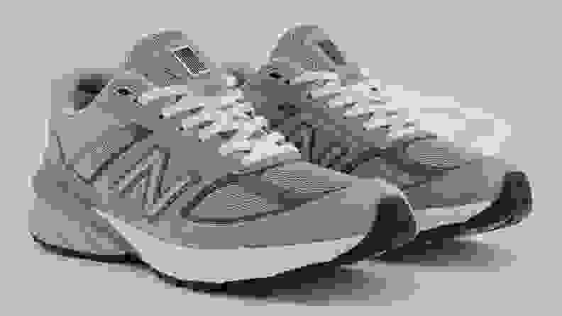 Grey pair of New Balance 990v5 sneakers.