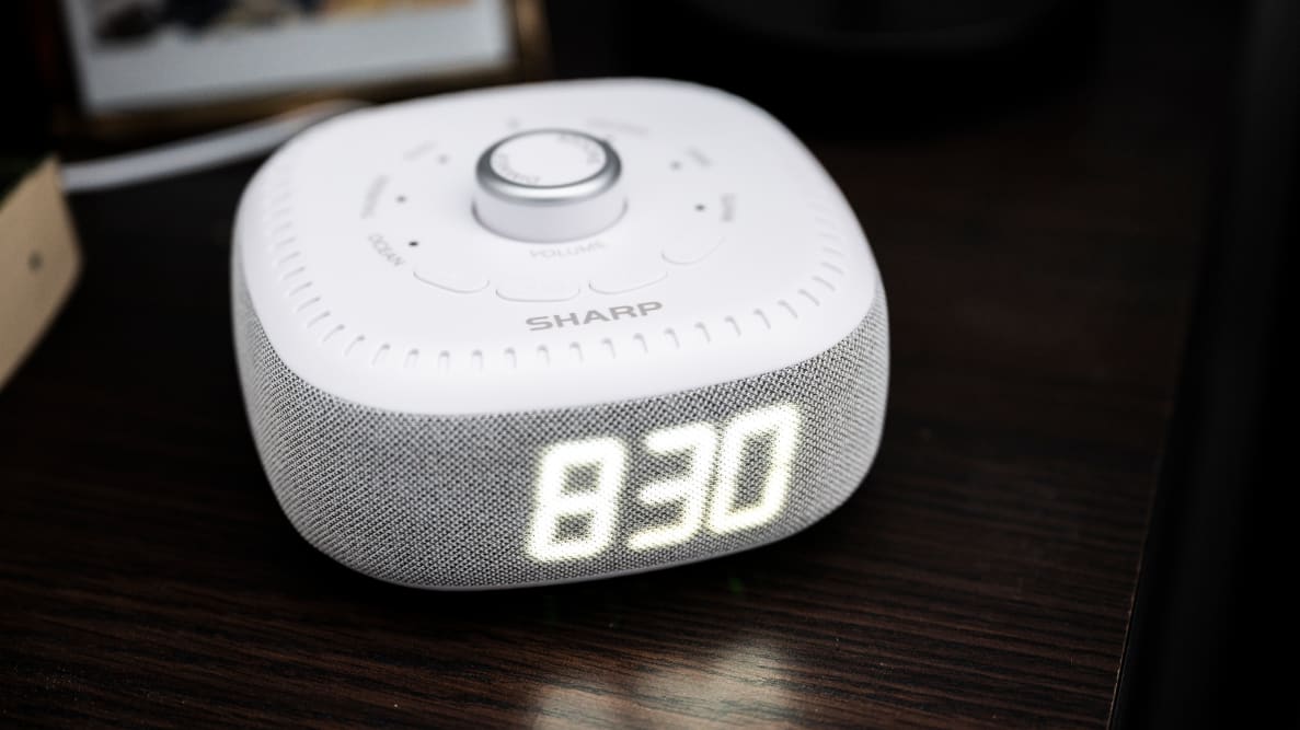Sharp alarm clock on nightstand