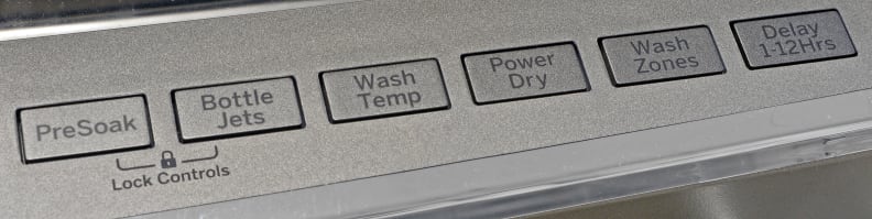 Six extra features each get their own button on the GE Profile PDT855S's control layout. You'll have to check the screen to see if they're on, though—no indicator lights here.
