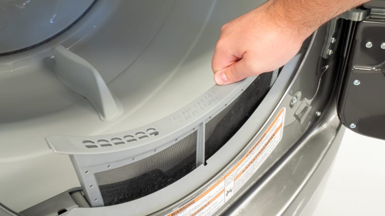 The lint trap of a Maytag MED6630HC dryer