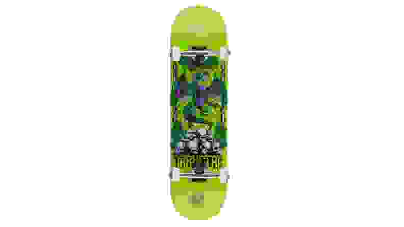 A green skateboard by Darkstar.