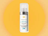 SkinCeuticals sunscreen against an orange and yellow background