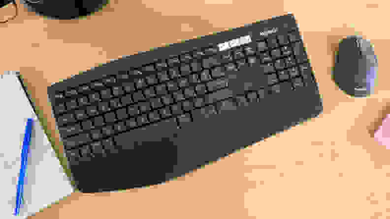The Logitech MK850 mouse and keyboard combo viewed from above.