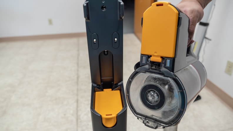 The two batteries can charge at the same time and take about three and a half hours to reach full.