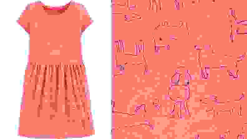 Image of a pink dress with cartoon dogs drawn on