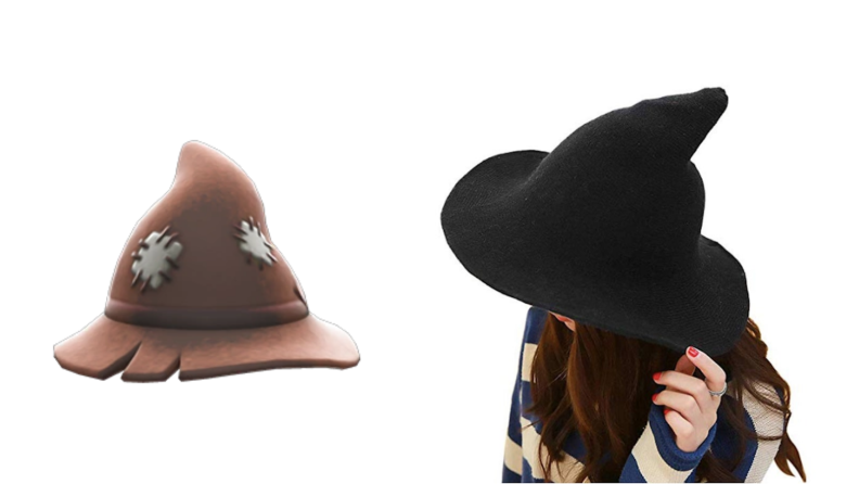 A hat from Animal Crossing and a similar hat on a real person.