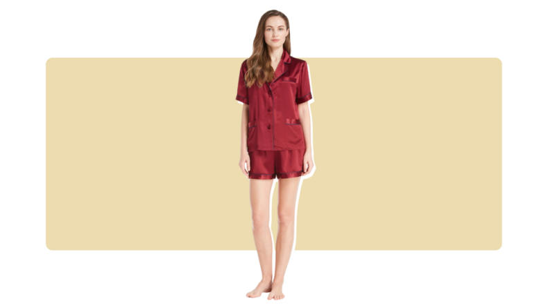 Red silk short pajamas.