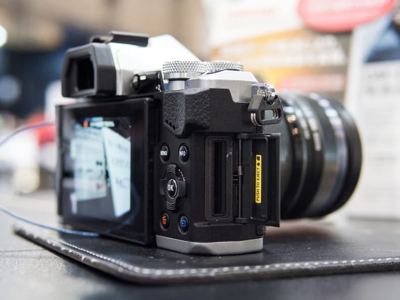 The OM-D E-M5 II can accept any variety of SD, SDHC, or SDXC cards, though you'll need a UHS-I or UHS-II card to record video at the highest bitrates.