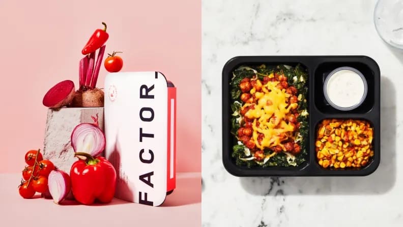 A Factor box next to a Factor meal on a serving dish