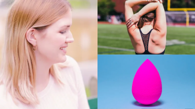 Cassidy in Mejuri, Rachel in Fabletics, the beautyblender