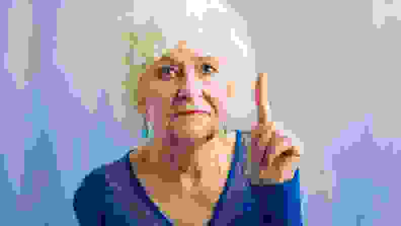 A stern grandmother wagging her finger