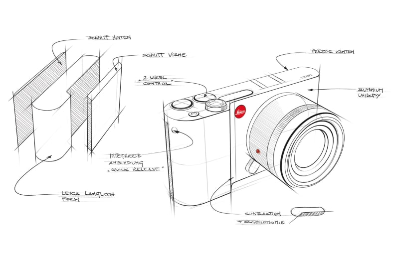 In this Leica-provided sketch of the Leica T's design, you can see the focus on form and simple geometry.