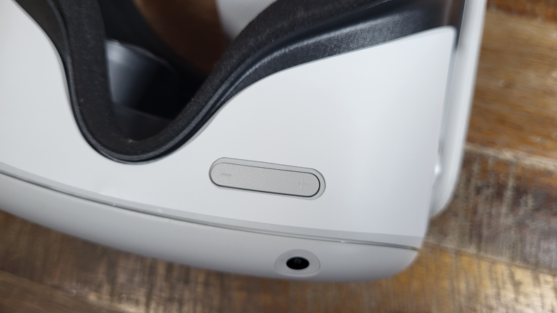 A closeup of the button on the Meta Quest 2 headset.