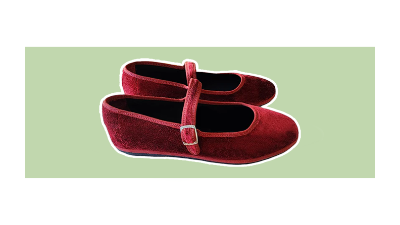 red flats on green background