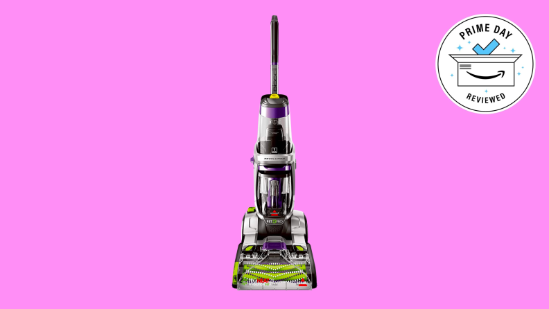 A carpet cleaner against a purple background.